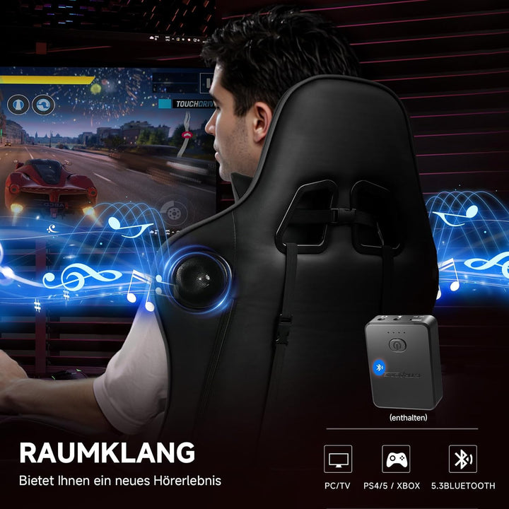 GTPLAYER Gaming Stuhl mit Fussstützen Lautsprecher Bluetooth, Gamer Stuhl Ergonomischer Computerstuh