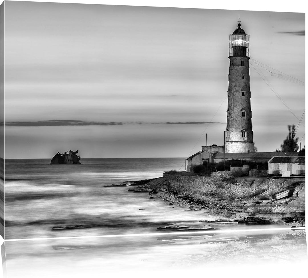 Pixxprint Leuchtturm in Abenddämmerung als Leinwandbild | Grösse: 100x70 | Wandbild| Kunstdruck | fe