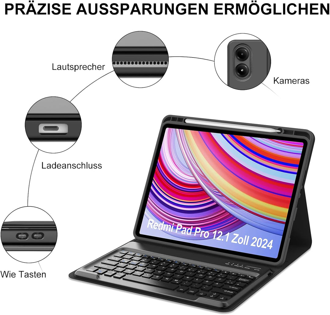 WINCHKING Tastatur Hülle für Redmi Pad Pro 12.1 Zoll - Bluetooth Tastatur QWERTZ Layout, Abnehmbare