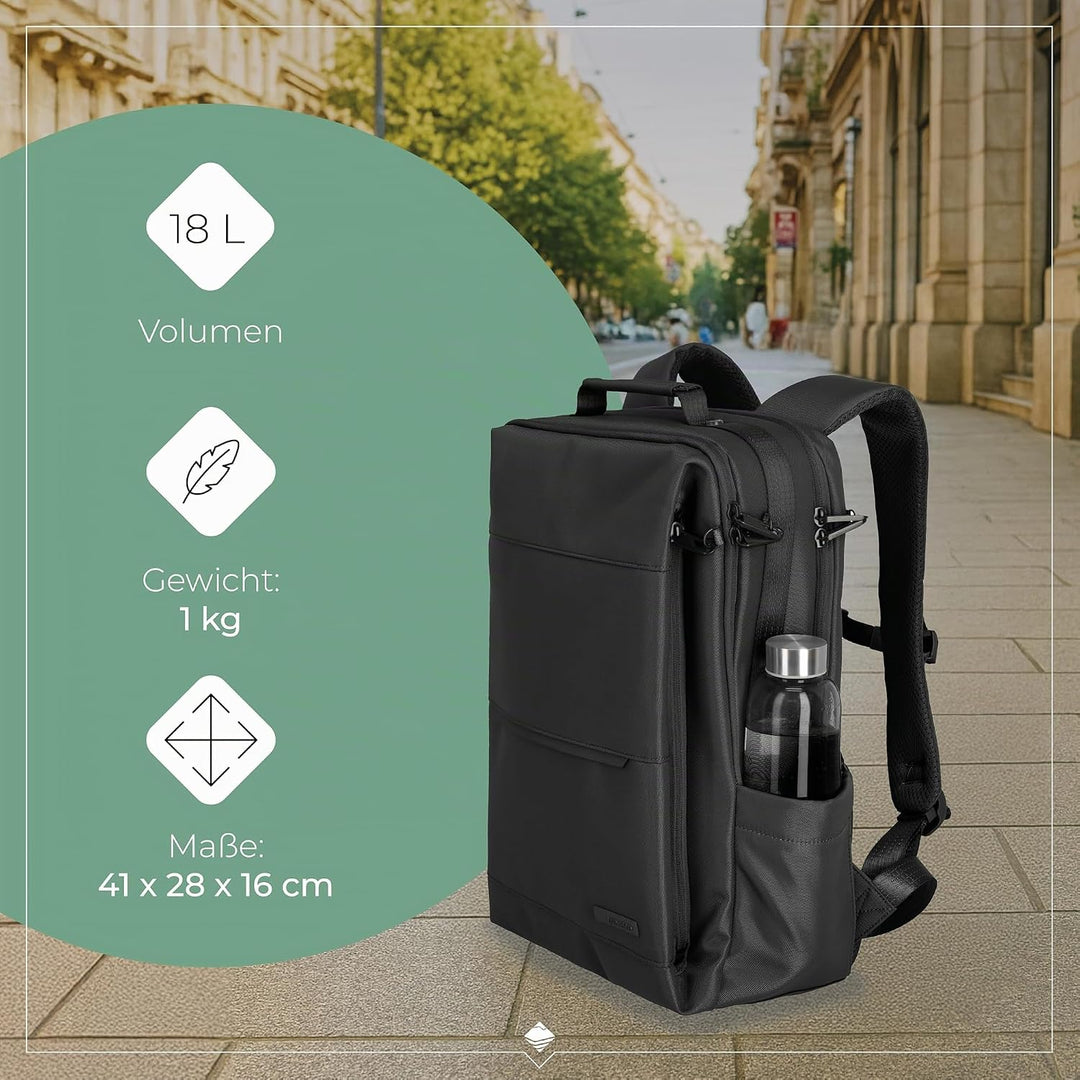 Travelite Handgepäck Rucksack, Laptop Rucksack 15,6 Zoll, WORKFLOW Reiserucksack aus recyceltem Mate