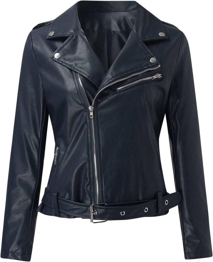 Damen Kunstlederjacke Moto Biker Lederjacke Reversjacke Für Lokomotiven Kurz Geschnittenes Oberteil
