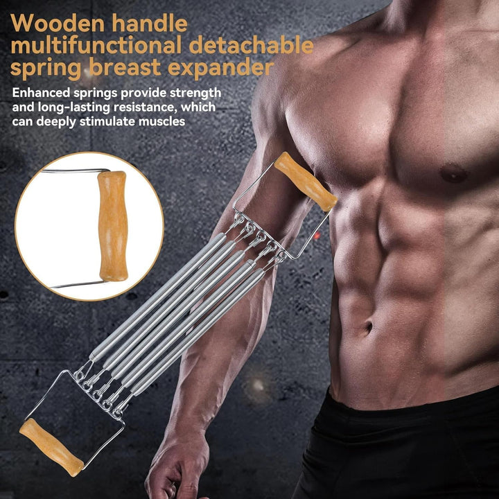 Brust Expander, 60 cm/23,6 Zoll Holzgriff Yoga Brust Expander Abnehmbarer Feder Brust Expander Frühj