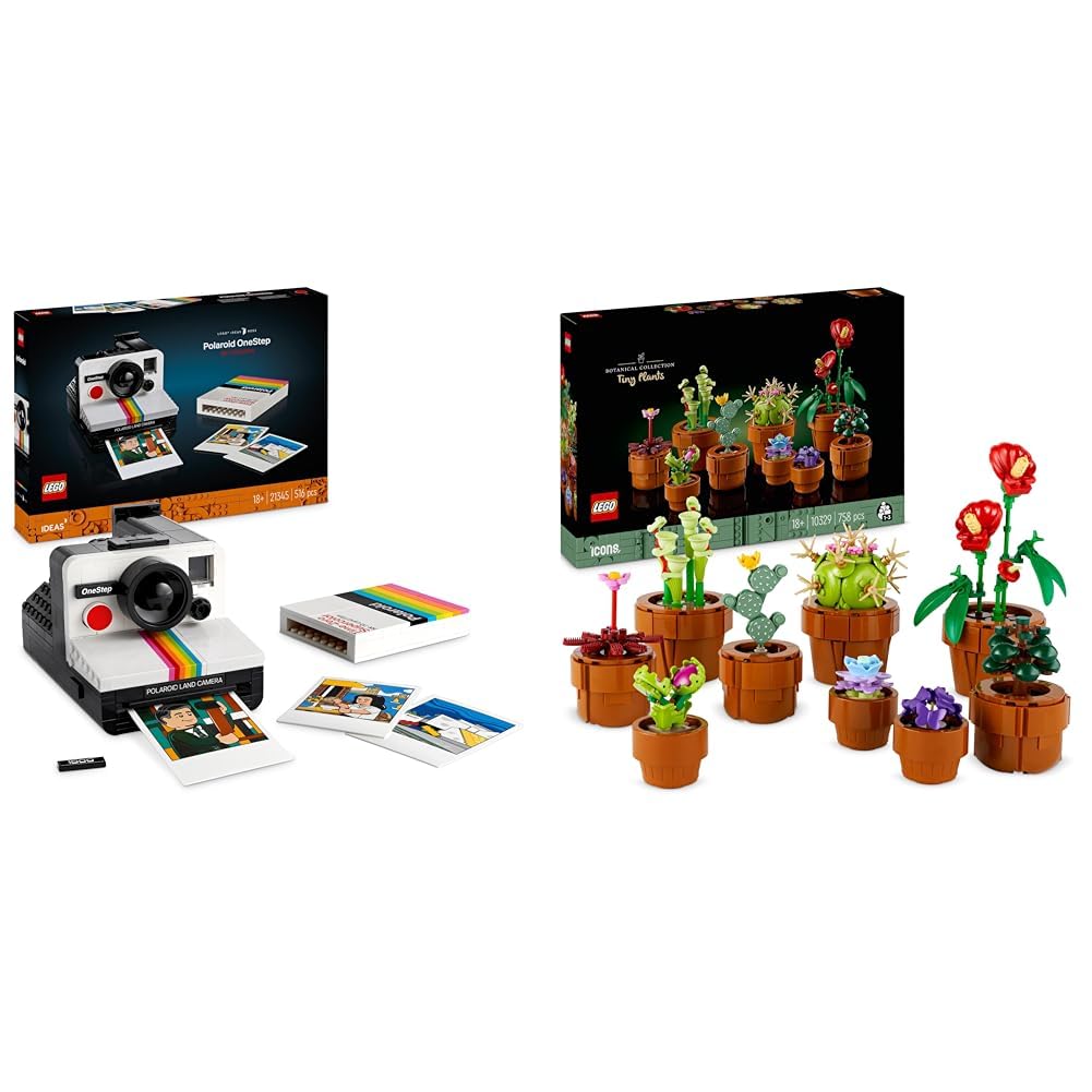 LEGO Ideas Polaroid OneStep SX-70 Sofortbildkamera & 10329 Icons Mini Pflanzen Bundle mit Icons Mini