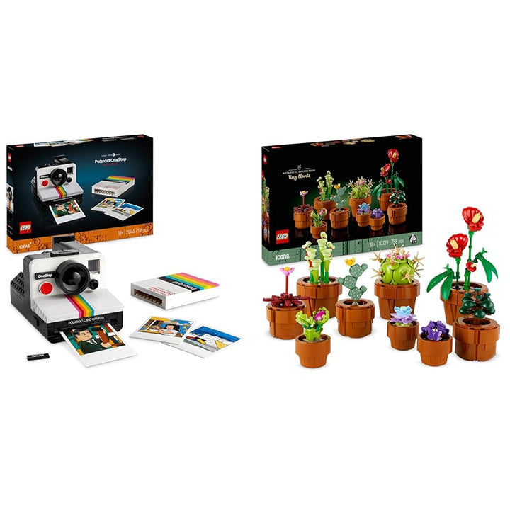 LEGO Ideas Polaroid OneStep SX-70 Sofortbildkamera & 10329 Icons Mini Pflanzen Bundle mit Icons Mini