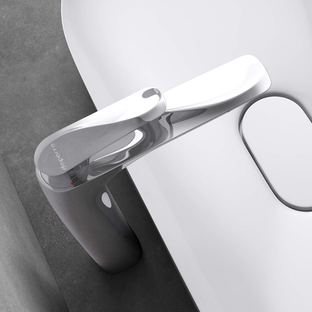 doporro Armatur Wasserhahn Bad Waschtischarmatur Silber 28 cm hoch | Design Waschtischarmatur für Wa