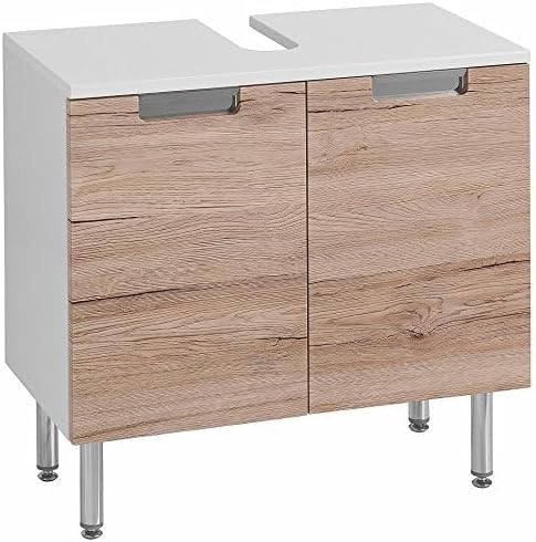 Schildmeyer Rilana 130516 Waschbeckenunterschrank, weiss Glanz/Eiche Sanremo Dekor, 46,5 x 65 x 35 c