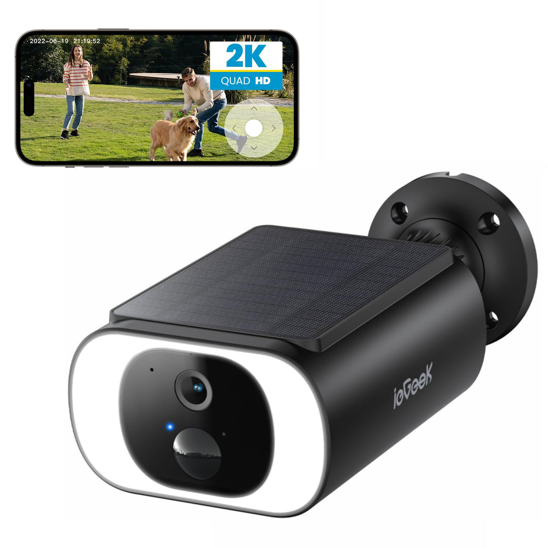 ieGeek 2K Überwachungskamera Aussen Akku, 2.4Ghz WLAN Kamera Überwachung Aussen, Built-In Solarpanel