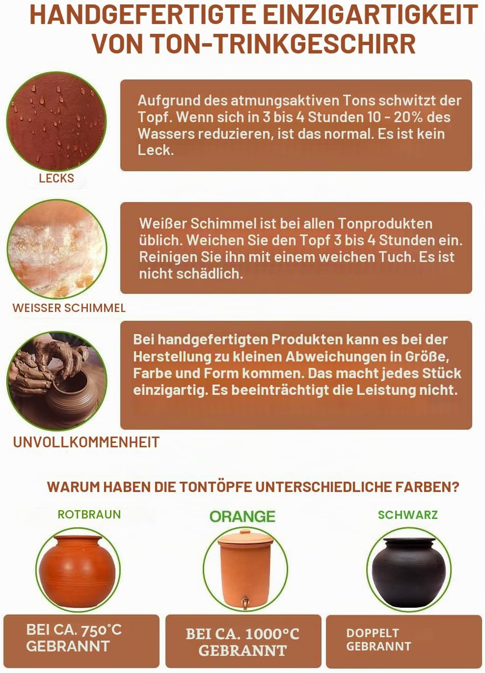 Village Decor Unglasierte, handgefertigte Terrakotta-Wasserflasche mit Korken, 765 ml, vorgebrannte