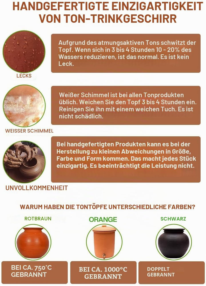 Village Decor Unglasierte, handgefertigte Terrakotta-Wasserflasche mit Korken, 765 ml, vorgebrannte