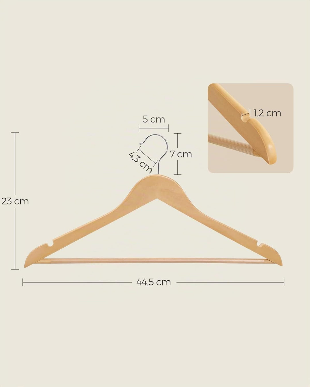 SONGMICS Kleiderbügel Holz, 20er Set, Bügel aus Massivholz, Einkerbungen im Schulterbereich, rutschf