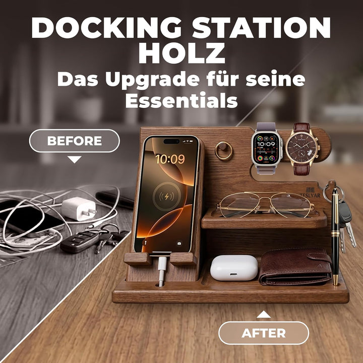 TESLYAR Holz Telefon Dockingstation &amp; Schreibtisch Organizer Holz mit Handyständer Beige für Büro Au
