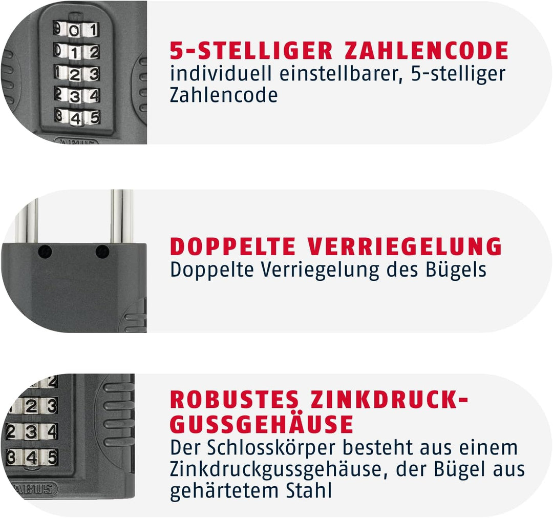 ABUS Zahlenschloss 158/65 - Vorhängeschloss mit Zinkgussdruck-Gehäuse - mit individuell einstellbare