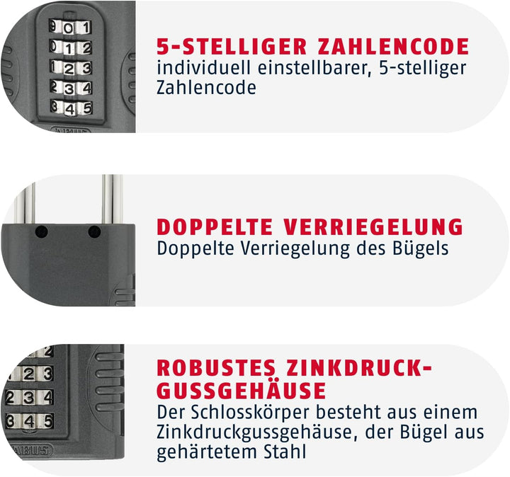 ABUS Zahlenschloss 158/65 - Vorhängeschloss mit Zinkgussdruck-Gehäuse - mit individuell einstellbare