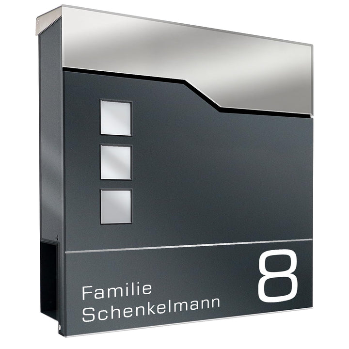 Zalafino Briefkasten mit Name und Hausnummer in anthrazit – individualisierbarer Design-Briefkasten