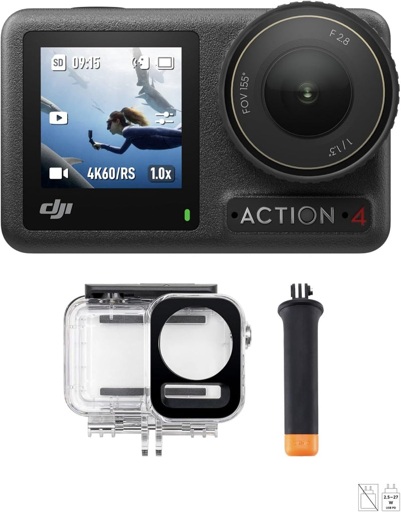 DJI Osmo Action 4 Tauch-Combo – Wasserdichte Action-Kamera, Unterwasser-Video, Schwimmfähiger Griff