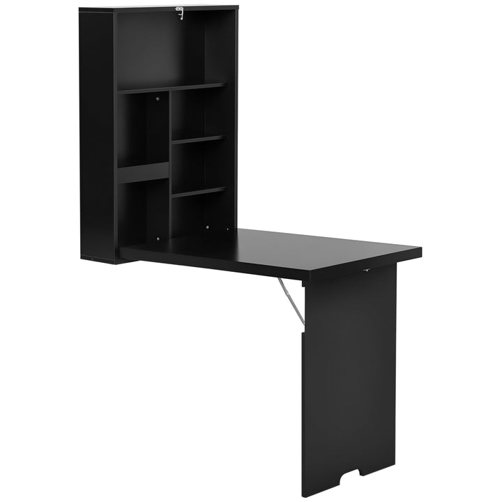 HOMCOM Wandtisch Wandklapptisch Klappschreibtisch mit Tafel Klappbarer Computertisch für Büro Schwar