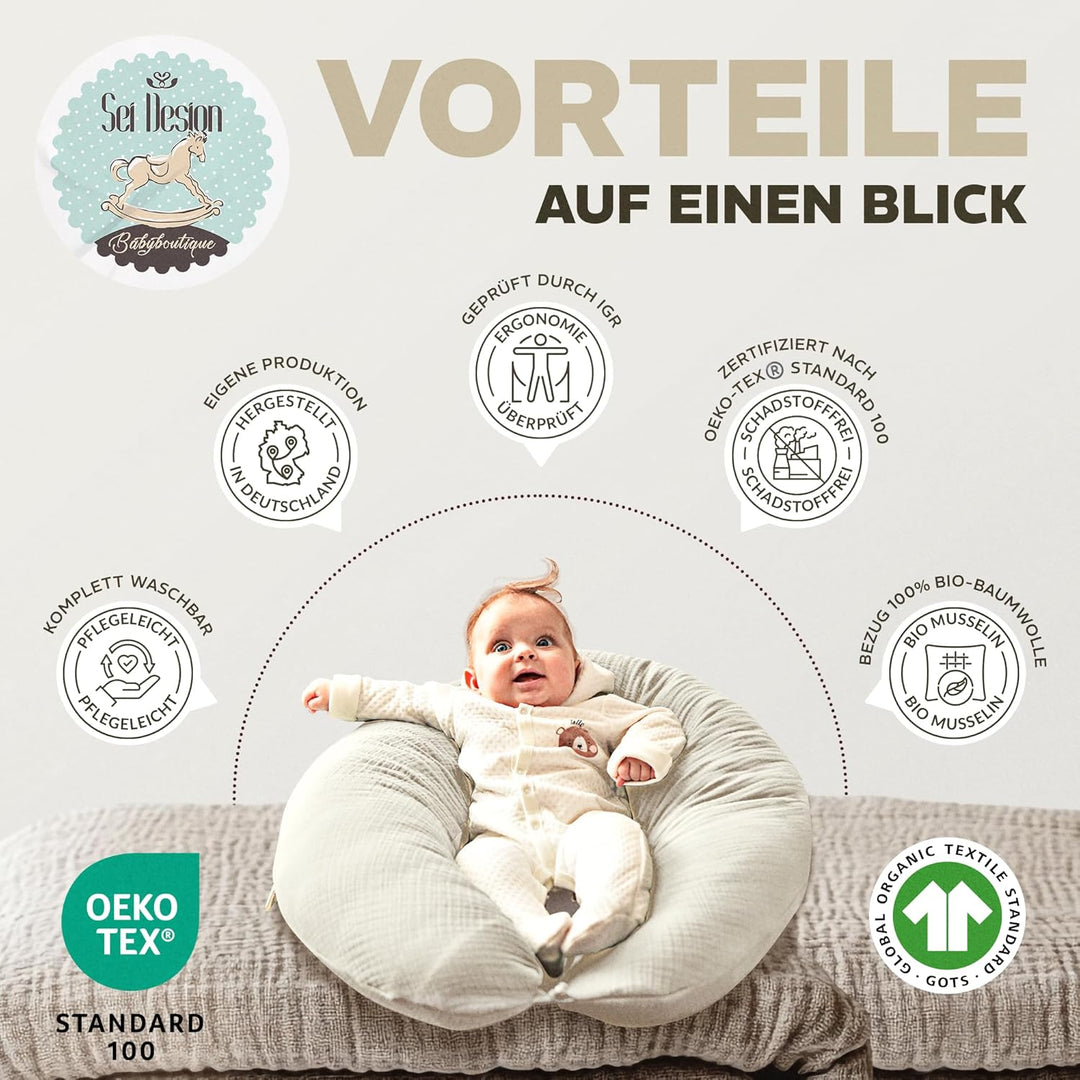 sei Design Stillkissen XXL Mikroperlen-Füllung mit Musselin-Bezug aus Baumwolle [100% Bio-Baumwolle