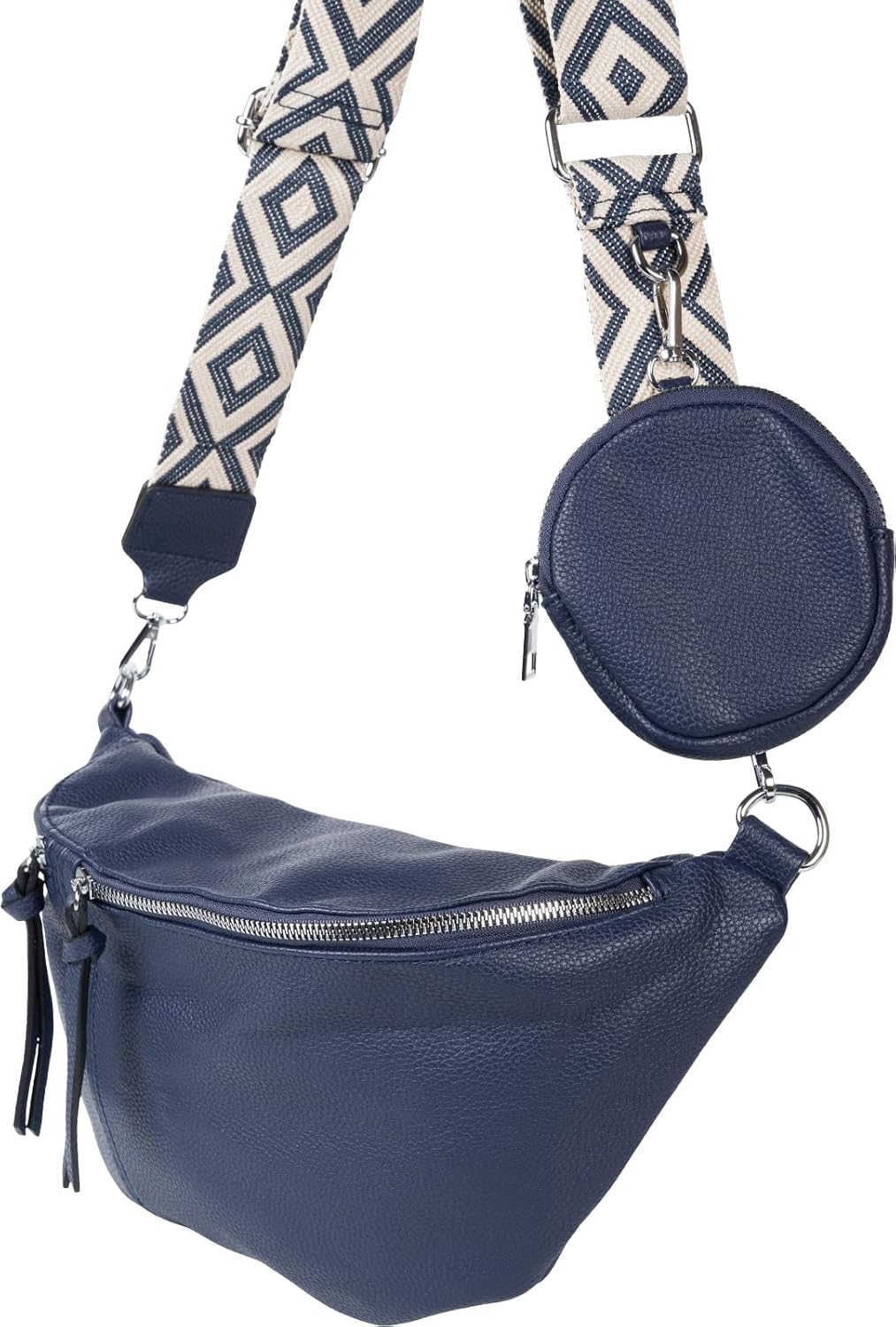 styleBREAKER Damen Halbmond Crossbody Schultertaschen Set 3-Teilig, Schultergurt mit Muster, Schlüss