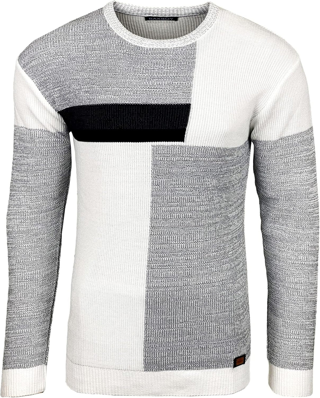 Baxboy Herren Pullover Slim Fit Rundhals Strick-Pullover Rundkragen Moderner Männer schwarzer Pulli