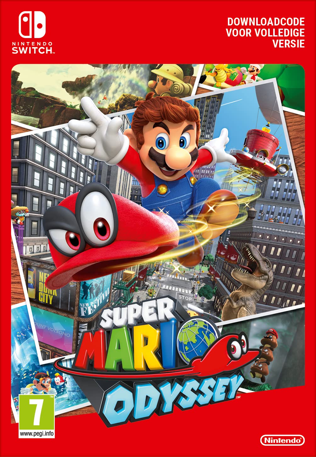 Nintendo Switch-Konsole (rot) + Spiel Super Mario Odyssey als Downloadcode + Der Super Mario Bros. F