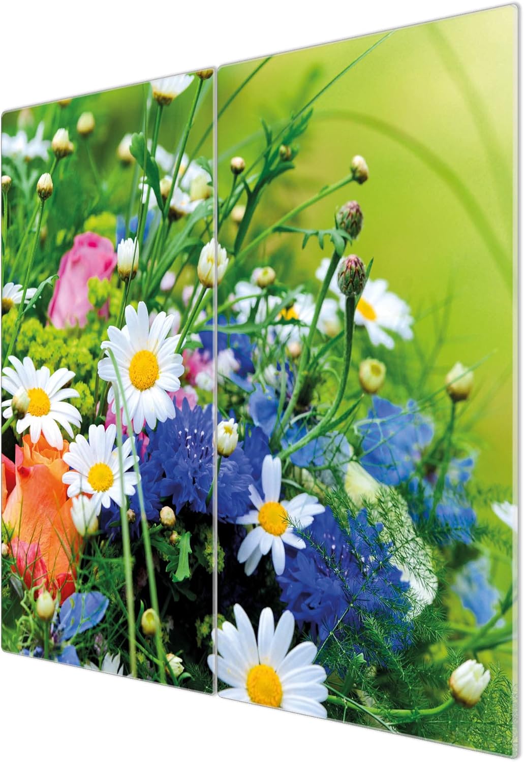 banjado® Herdabdeckplatte Glas 2-teilig je 30x52 cm/Schneidebrett Herdabdeckung mit Motiv Blumenstra