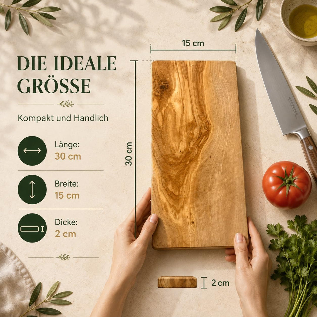 Schneidebrett personalisiert, Olivenholz - Rechteckiges Holzbrett mit Gravur (30 x 15 cm) Mit Gravur