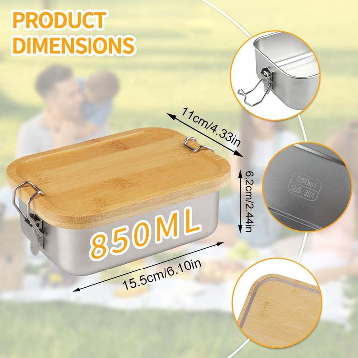 Bento Lunchbox Für Erwachsene/Kinder Edelstahl Brotdose Und Lunchbox Metalldose Mit Holzdeckel Jause
