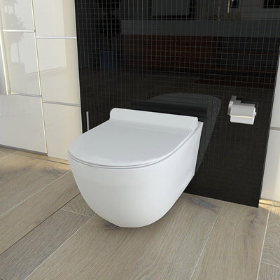 Spülrandloses/Keramik Hänge-WC inkl. Softclose WC-Sitz Slim aus Duroplast+ Absenkautomatik SoftClose