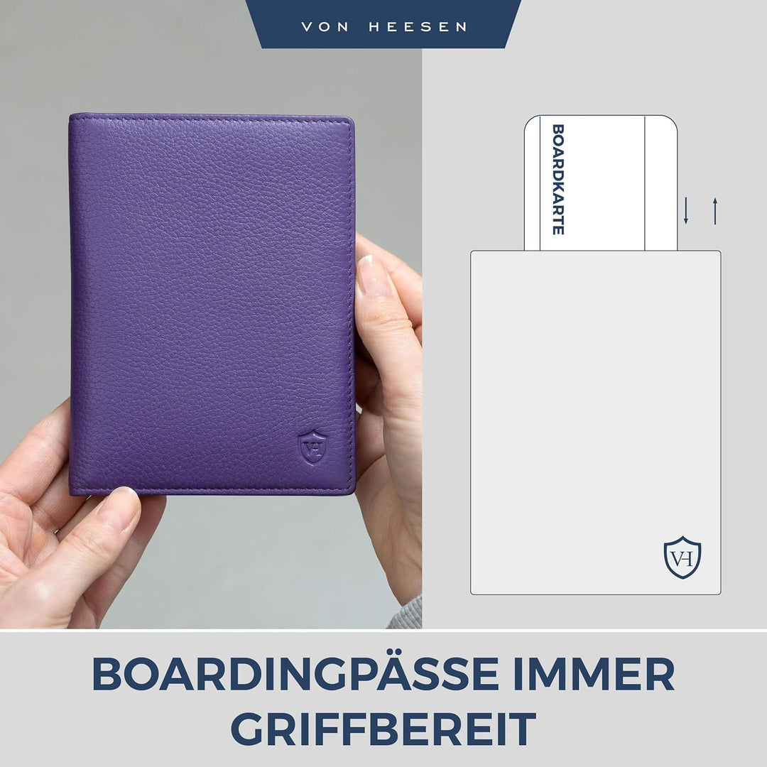 VON HEESEN® Reisepasshülle Leder Etui mit RFID-Schutz - Passhülle Passport Reisepass Mappe Hülle Org