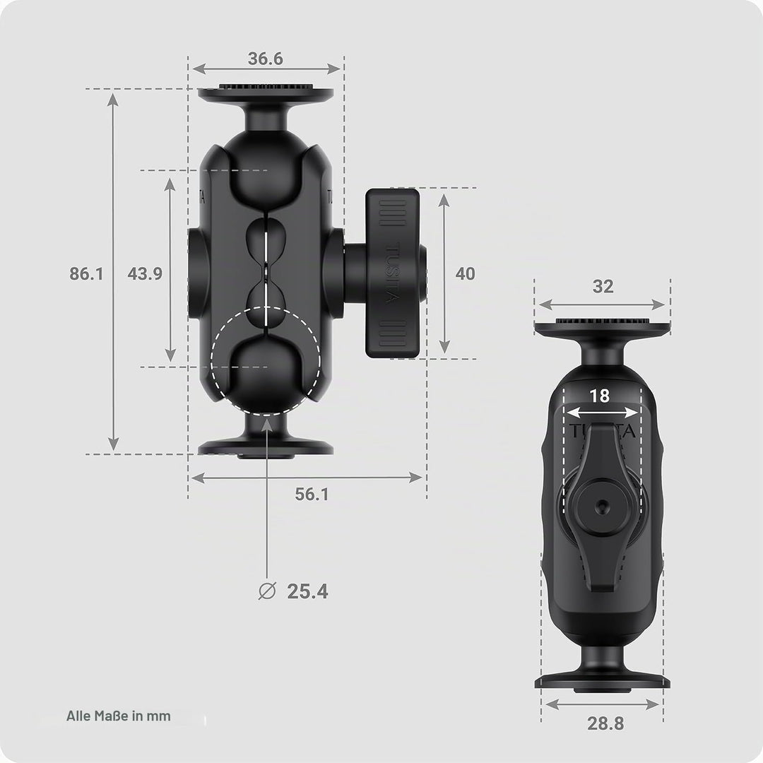 TUSITA Lock 360-Arm 1" Halterung - Doppelbuchse B Grösse Kurz Short Arm, Short Arm