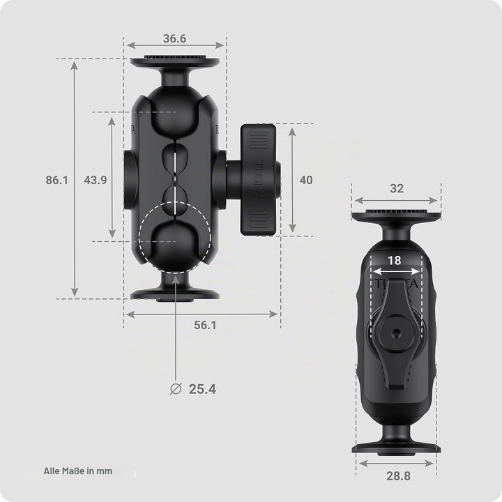 TUSITA Lock 360-Arm 1" Halterung - Doppelbuchse B Grösse Kurz Short Arm, Short Arm