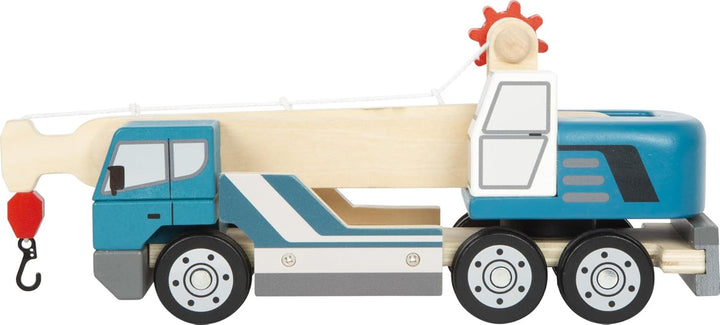 small foot Kranwagen mit Palette aus Holz, Spielfahrzeug für Kinder, mit 360°-drehbarem Kran und Zub