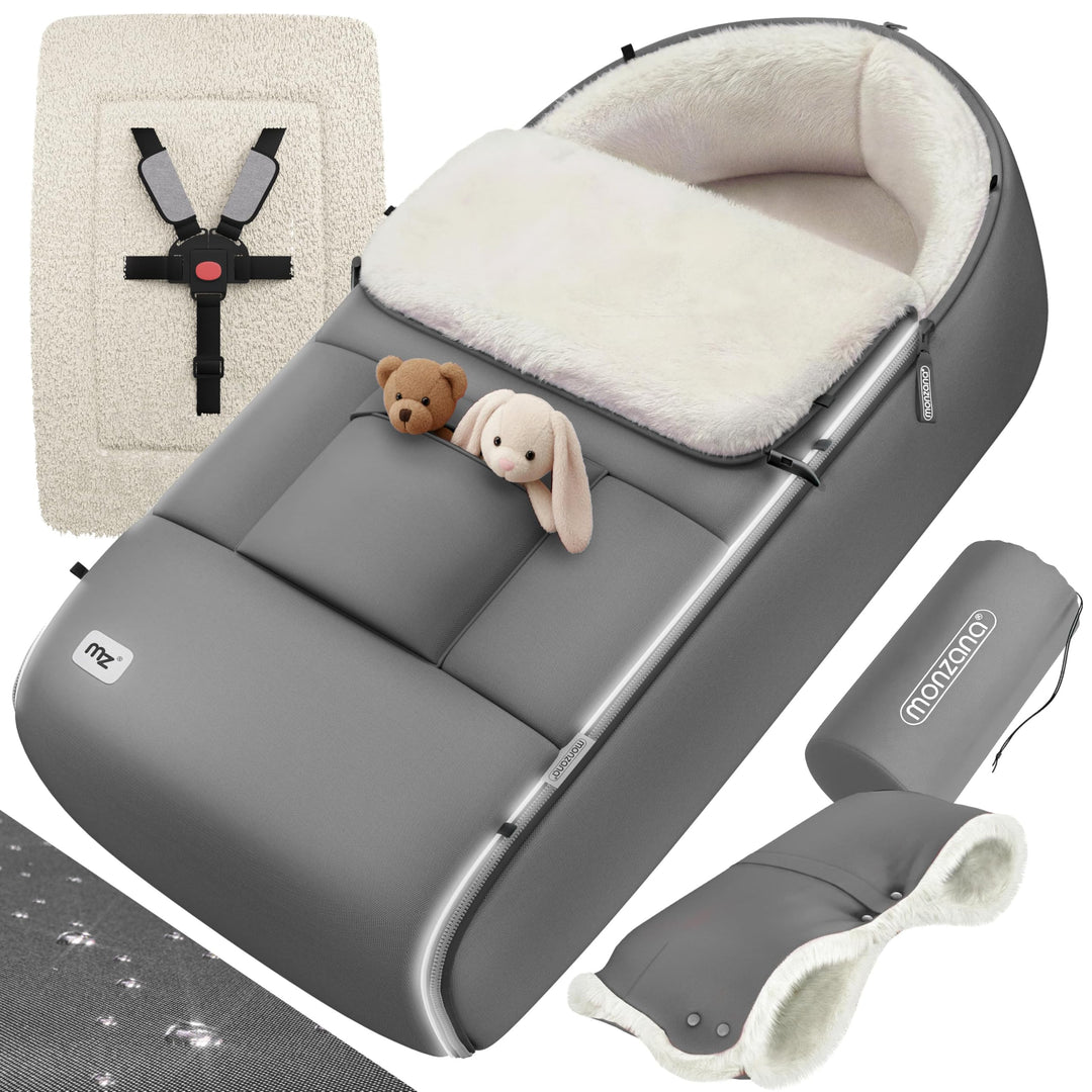 MONZANA® Baby Fusssack für Kinderwagen mit Handwärmer Winter Reflektoren Reissverschluss Tasche Wasc