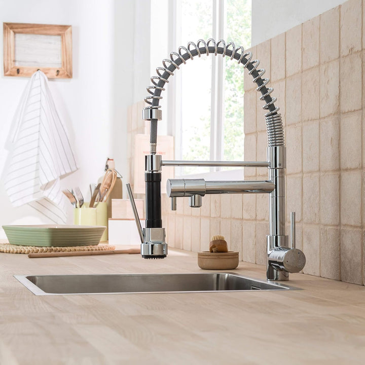 DELINIA - Küchenarmatur mit ausziehbarer Brause - ALAIN - 360° drehbar - Messing verchromt - Rostfre
