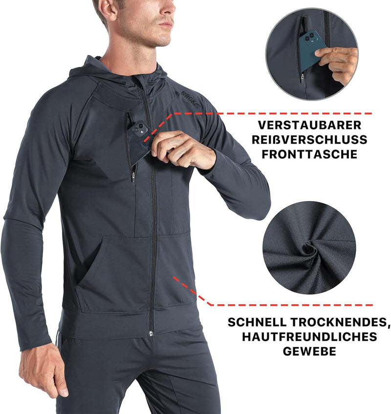 BROKIG Leichte Hoodie Herren,Schnelltrocknende Laufjacke Atmungsaktives Kapuzenpullover Trainingsjac