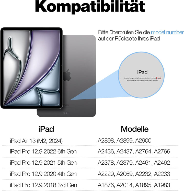 Dracool für iPad Air 13 Zoll Tastatur 2024, für iPad Pro 12.9 Hülle mit Tastatur (6./5./4./3.) Gen m