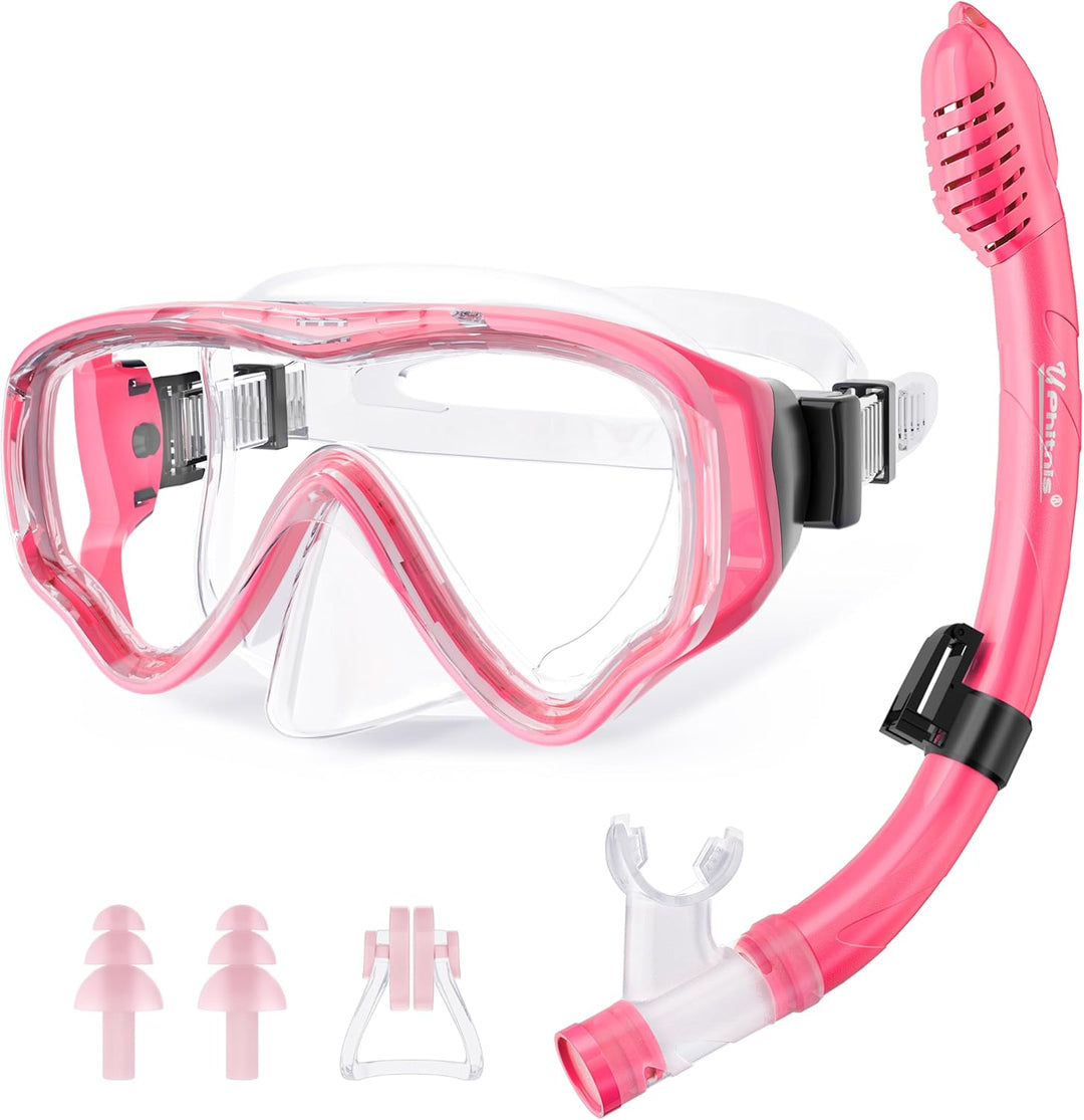 UPhitnis Schnorchelset Kinder - Taucherbrille Anti-Fog und Trocken Schnorchel - Anti-Leck Tauchmaske