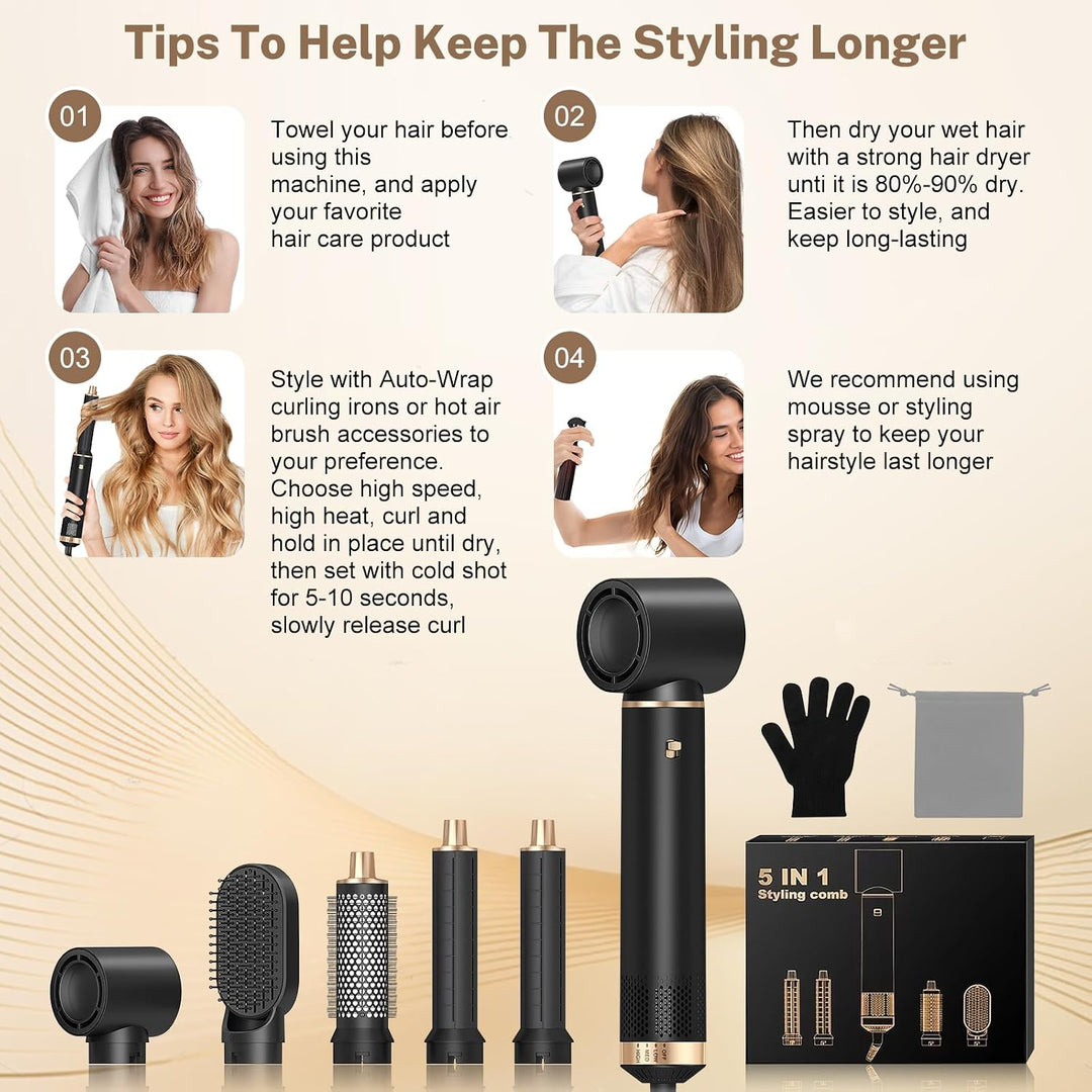 Hair Styler Set 5 in 1 Air Curler Lockenstab Negative Ionen Pflege Haarstyler Warmluftbürste mit Run