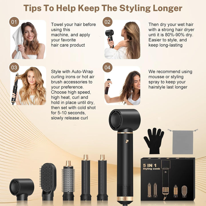 Hair Styler Set 5 in 1 Air Curler Lockenstab Negative Ionen Pflege Haarstyler Warmluftbürste mit Run