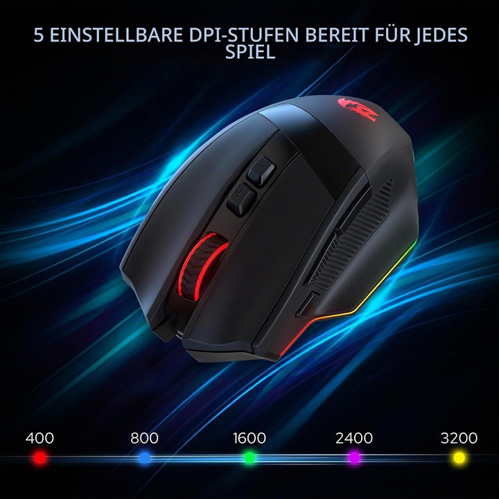 Redragon M923 PRO 3-Mode RGB Gaming Maus, Optische Ergonomische Gamer Maus mit Max 24.000 DPI, Pro P
