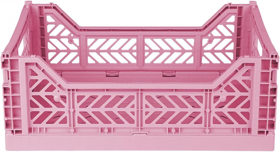 AYKASA Klappkiste, stabile Faltkiste aus Kunststoff, stapelbar, Baby Pink, Midi (40x30x14cm) Baby Pi