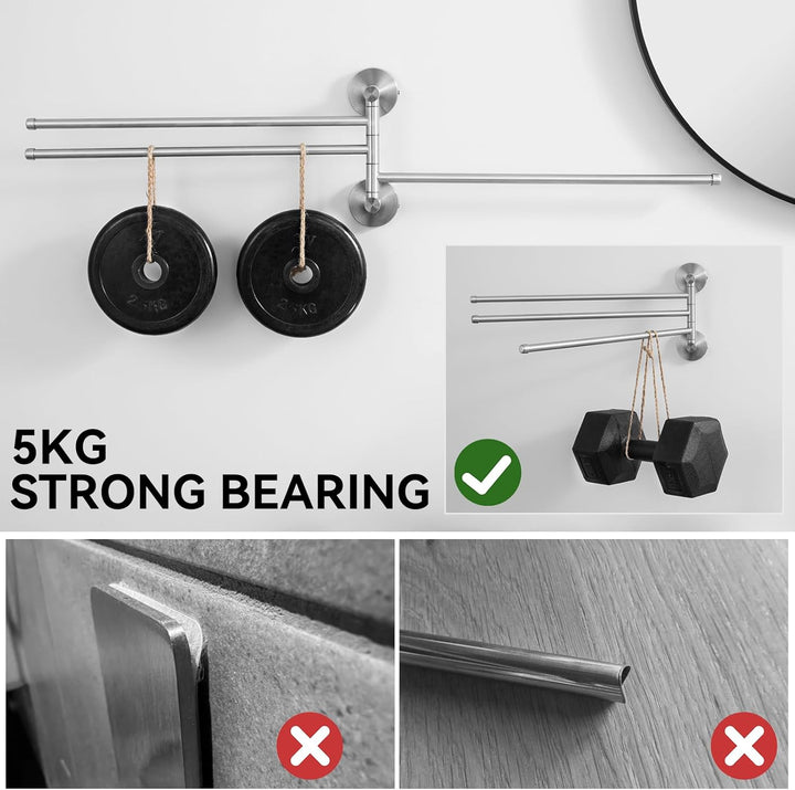 Auralum Handtuchhalter ohne Bohren/mit Bohren,180° Klappbar Handtuchstange Edelstahl Kann 5 KG Trage
