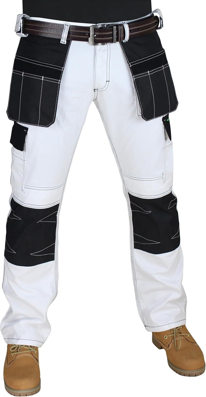 HASHOOB Herren Arbeitshose Maler Dekorateure Weisse Cargohose Pants Weiss-2 38W / 30L, Wei&#xDF;-2 3
