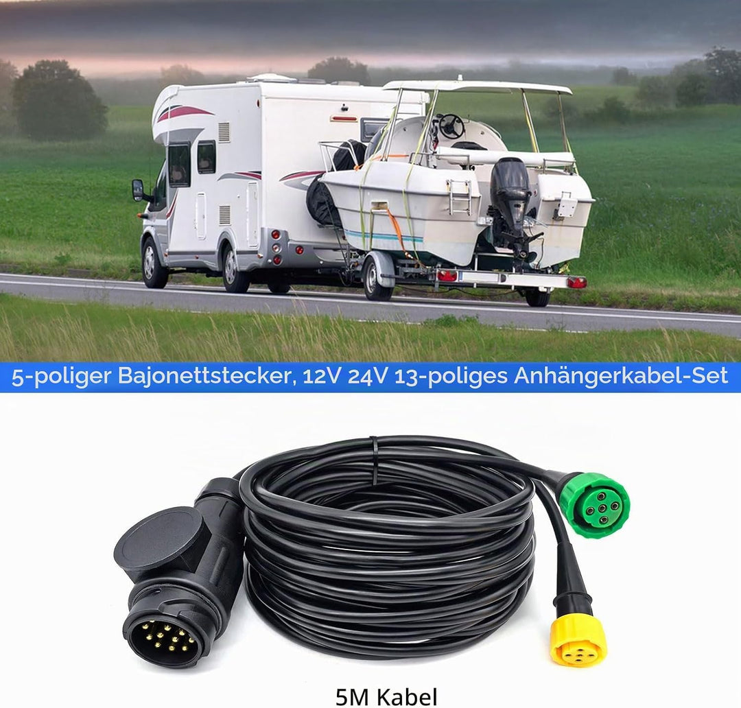 5 Meter 13-Polig Anhänger Rückleuchten Kabelbaum mit 5 Pin Bajonettverbinder, 12V 24V 13-pol Anhänge