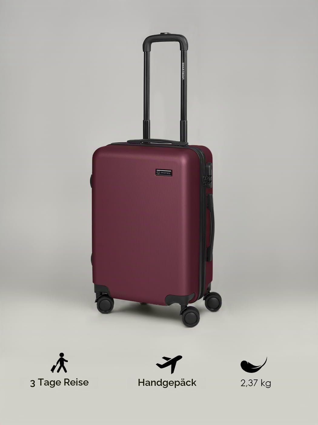 Smartbox Hartschalen Kabinen-Koffer für Damen &amp; Herren | Kleiner Trolley 40 x 23 x 55 cm aus hochwer