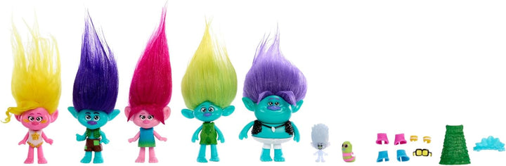 DREAMWORKS TROLLS Gemeinsam Stark - Haarige Überraschung Set mit 7 beliebten Figuren, inklusive Köni
