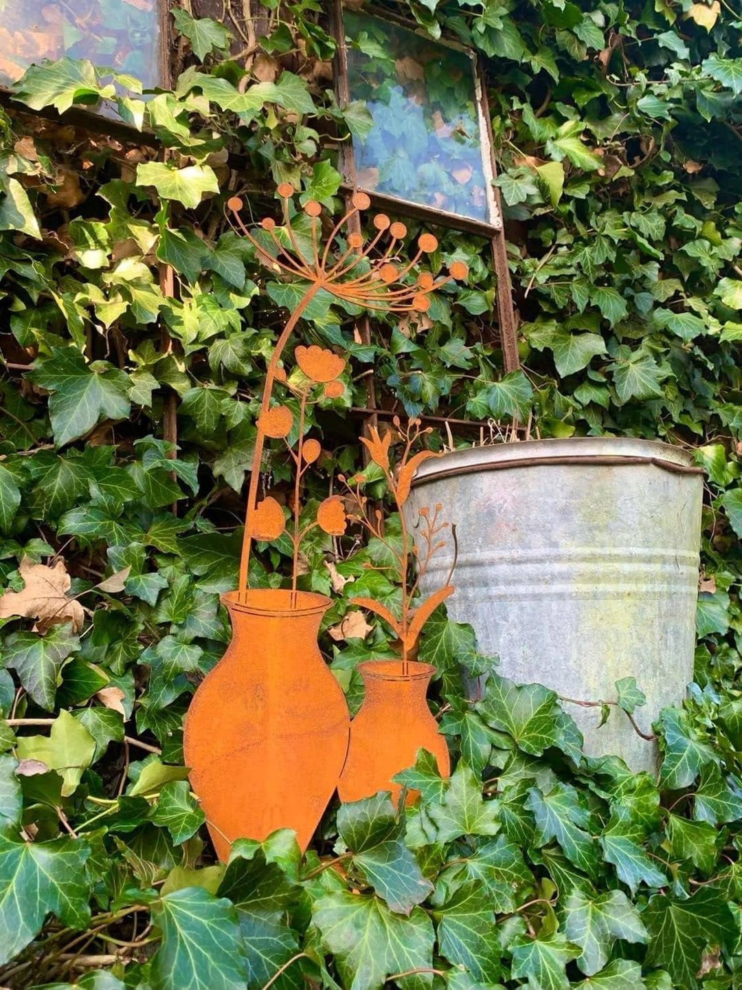 Edelrost Doppelvase Blumen Edelrostblume Metallblume Blume Rost Garten Metall Blumen Vase Deko Dekor