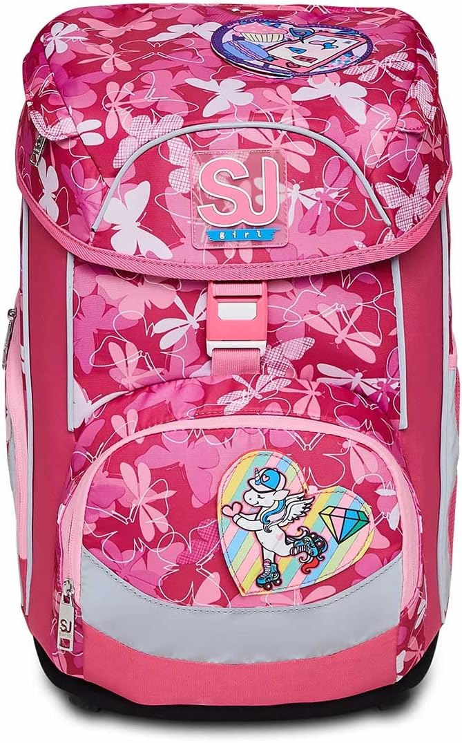 SJ Set 4-teilig Ergonomischer Schulranzen + Gefülltes Mäppchen mit Stiften, Gummi, usw. + Mäppchen m