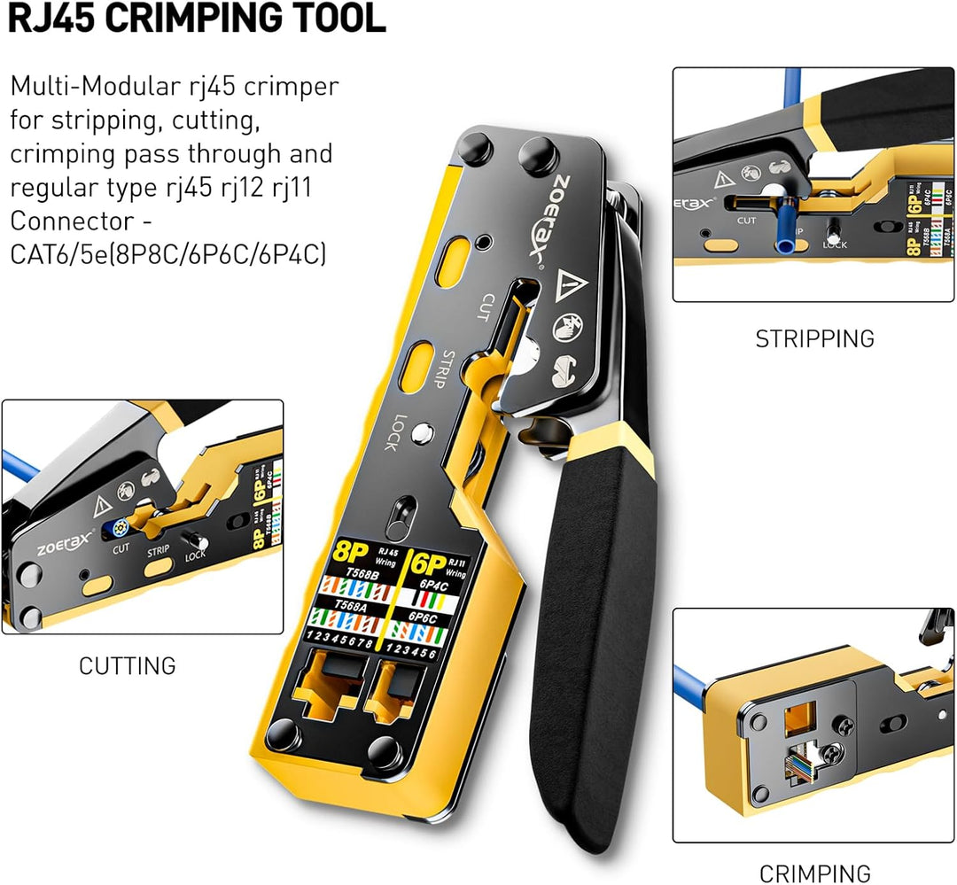 Netzwerk-Werkzeugset, ZOERAX 11 in 1 Professionelles RJ45 Crimpwerkzeug-Kit - Pass Through Crimper,