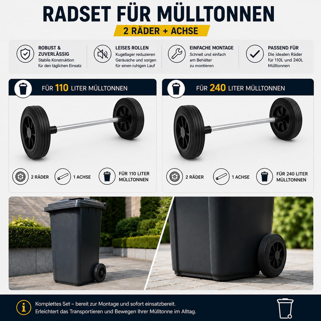 ZAB-S Rad (Code: 60K) Mülltonnenrad Mülleimer Räder mit/ohne Achse Zubehör Ersatzteile, 60K